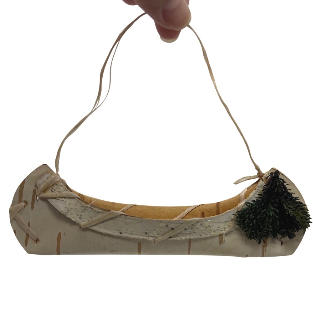Rustic Birch Bark Canoe Christmas Ornament 5 Inch Lodge Cabin Native American